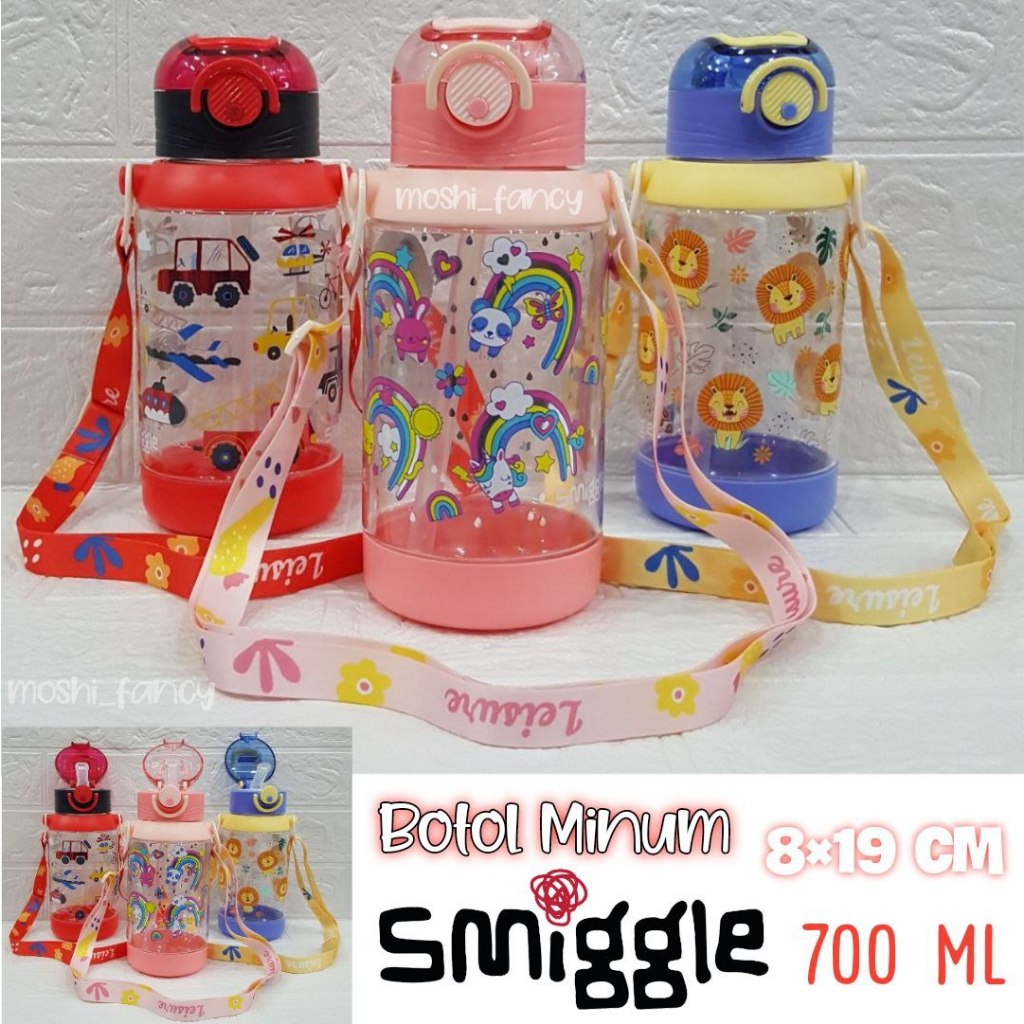 Botol Minum Smiggle Mobil Balet Panda Lion / Tempat Minum Anak Tali Panjang / Botol Anak Sedotan Smi