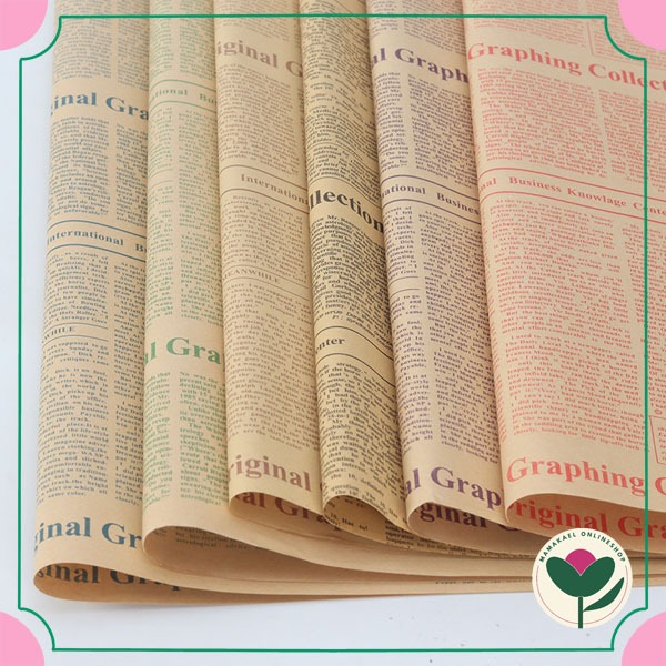 

20 lembar Newspaper cellophane flower wrapping kraft paper aesthetic kertas bungkus buket bunga vintage style MK1676