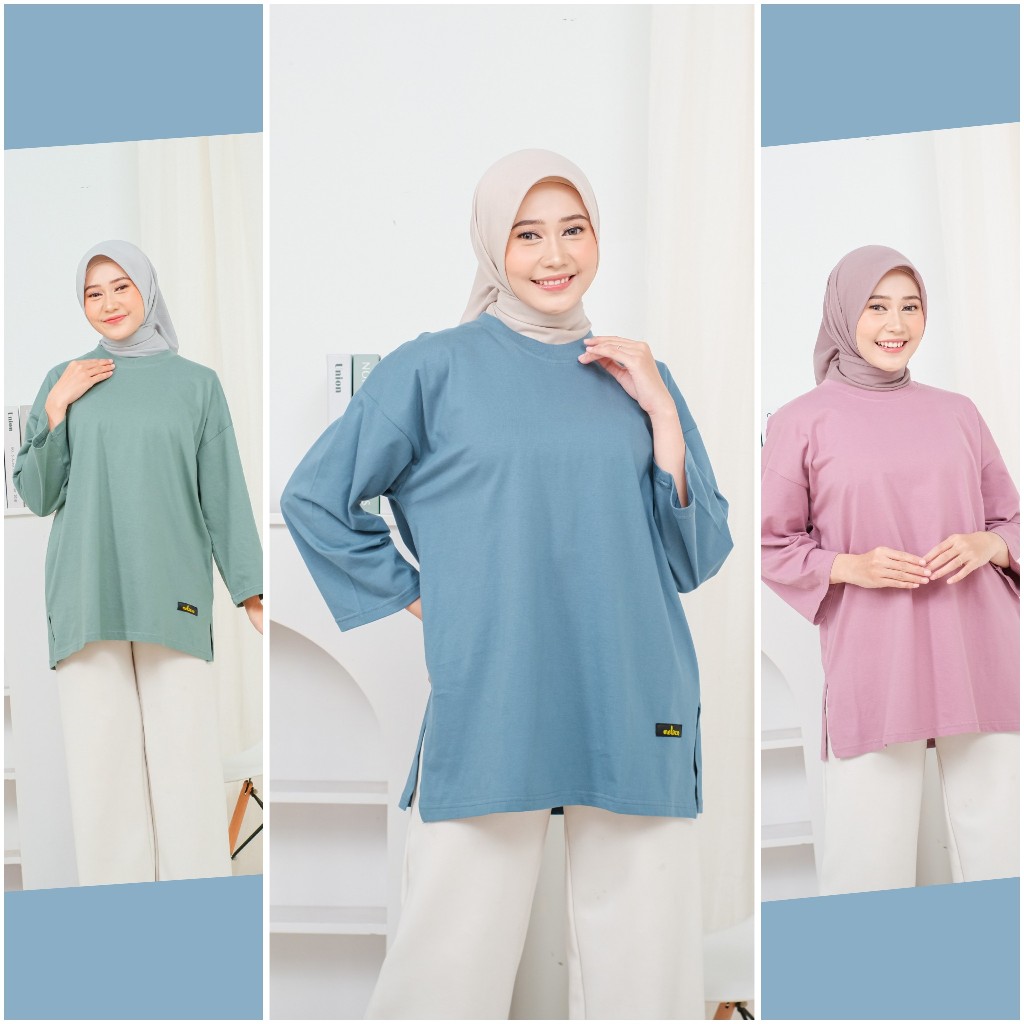 Atasan Kaos 7/8 Basic Oversized Kaos Polos Wanita Panjang Olahraga
