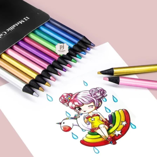 

Pen Pencil Warna Metalik Pulas Pewarna Gambar Alat Tulis Anak Sekolah 12 Pcs Pensil High Quality