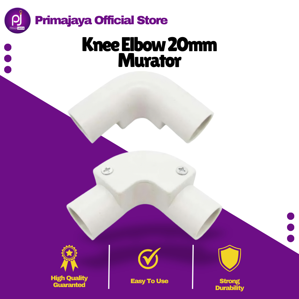 Knee Elbow 20mm Dengan Tutup dan Baut PVC Putih Belokan Siku Keni Pipa Kabel Listrik Conduit MURATOR