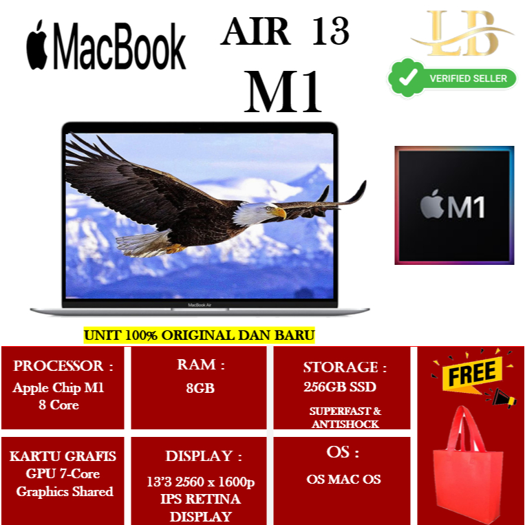 Macbook Air M1 8GB 256GB 13" Display