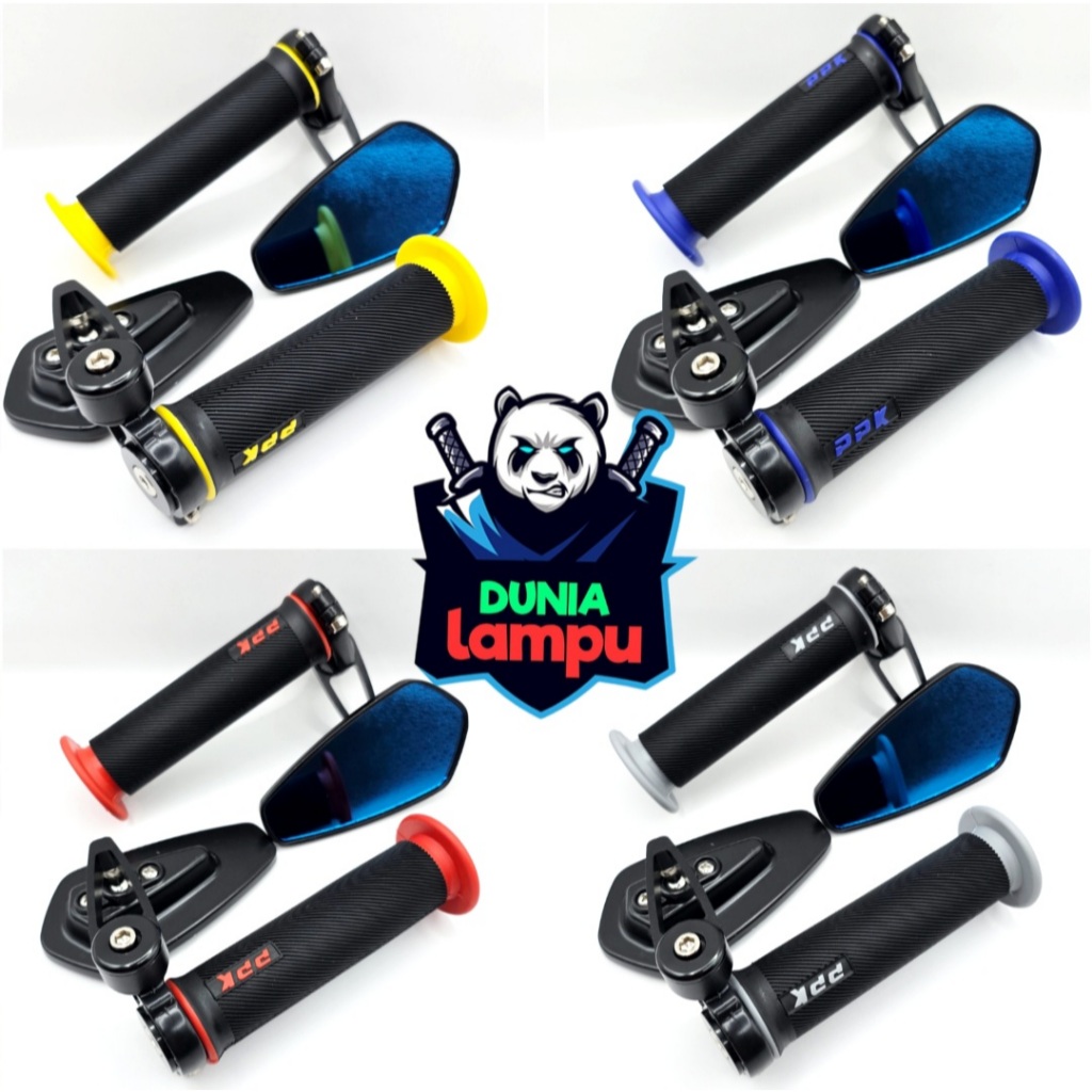 Paket 2item Spion Jalu Oval Kaca Biru CNC PLUS Handgrip New BULU Universal Semua Motor/MERAH/BLUE/KU