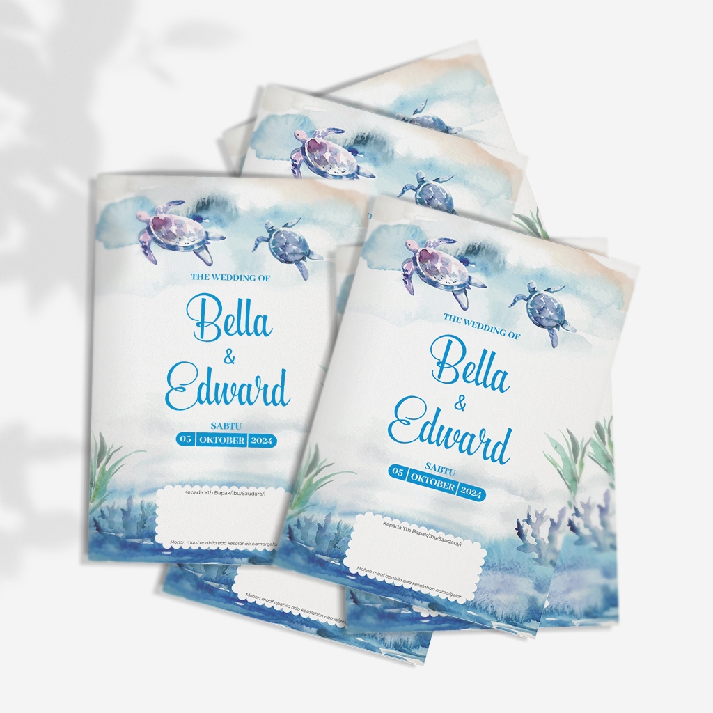 Undangan Pernikahan Biru Aesthetic Laut Murah Unik, Cetak Undangan Khitanan Gratis Foto Simple