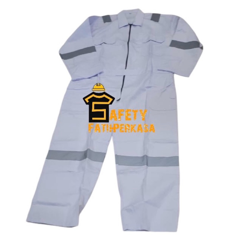 wearpack safety terusan lengan panjang putih katelpak skotlet wearpack safety kain american drill we