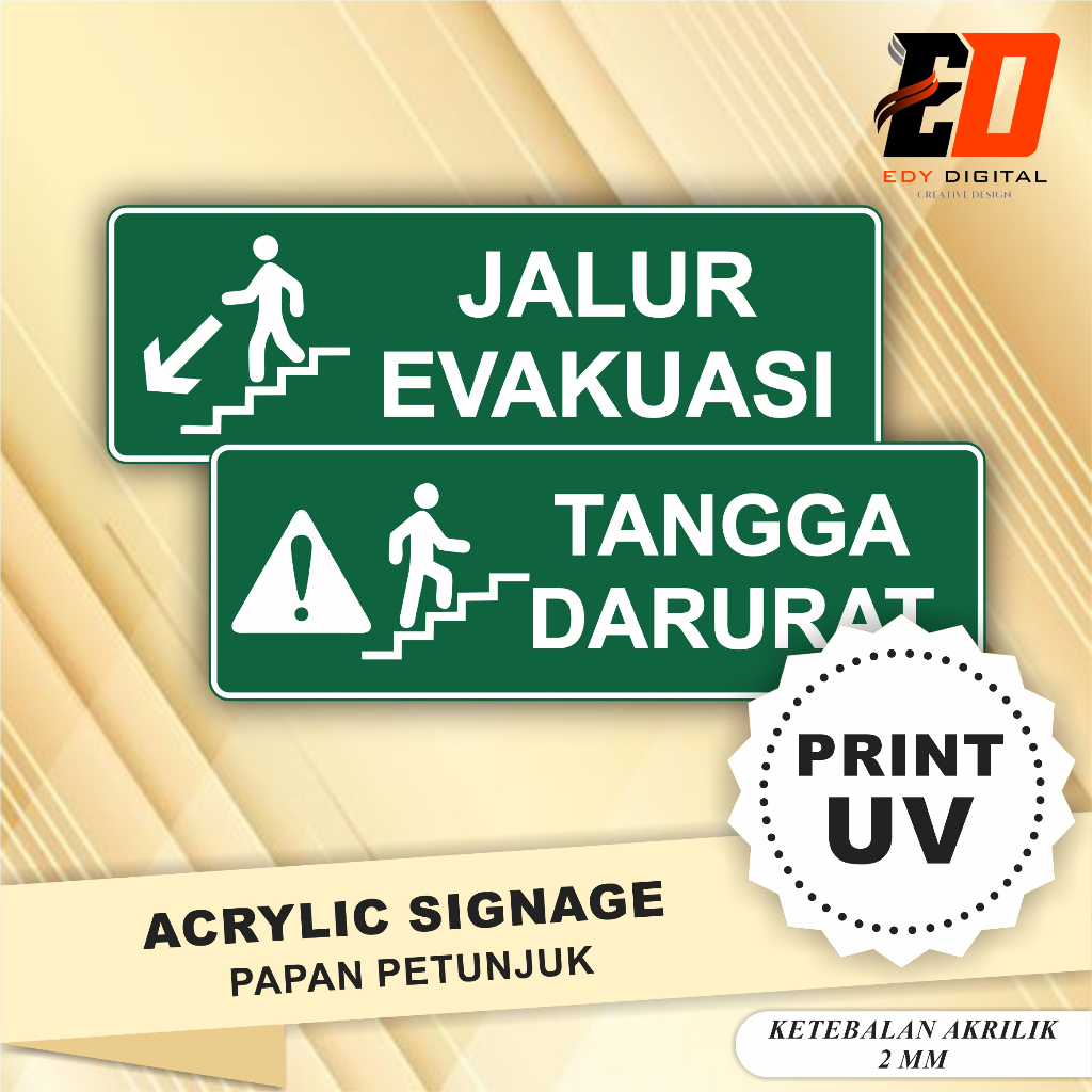 

[Print UV] Sign Signage Jalur Evakuasi Tangga Darurat Papan Plakat Akrilik print UV