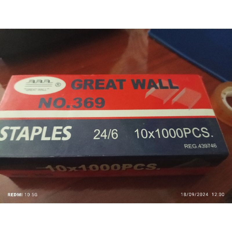 

Isi staples Great Wall No. 369 24/6 eceran 1 dus
