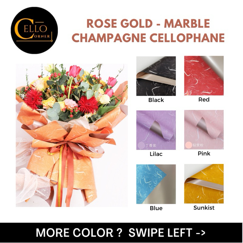 

[20 Lembar] BICOLOR ROSE GOLD MARMER MARBLE / Marble Rose gold Cellophane Kertas bucket list gold / wrapping paper / Kertas Buket Murah Cellophane - BK