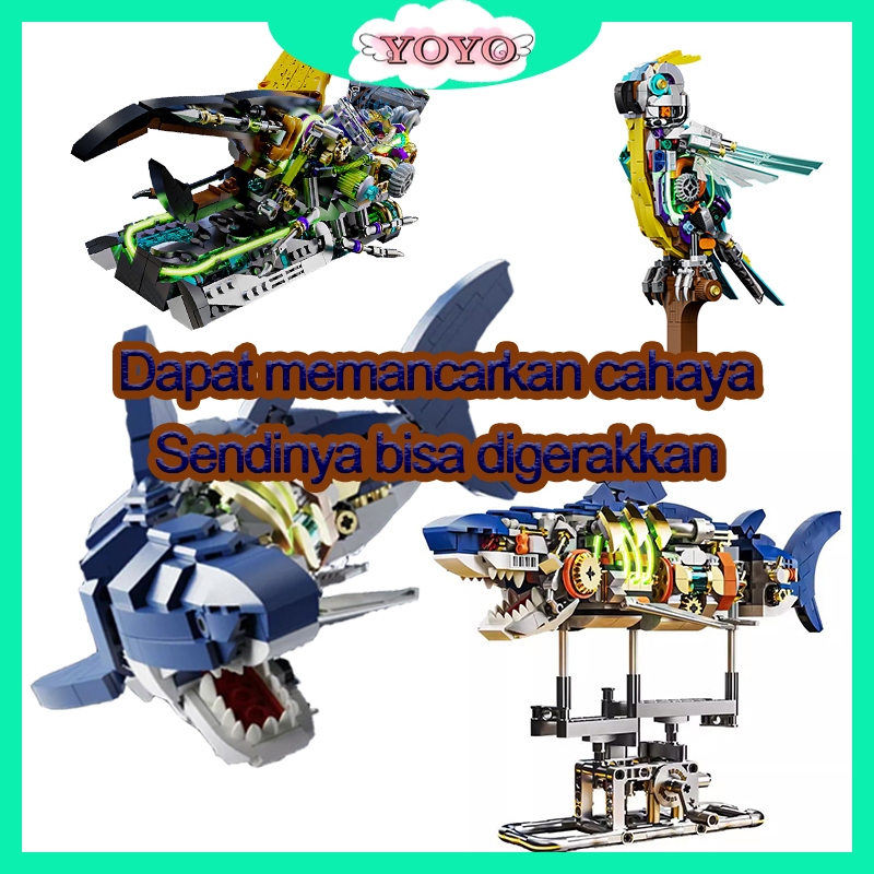 YOYO Blocks DIY Burung beo hiu Building Bricks Blok Mainan Anak Balok Susun Mekanis Puzzle Brick