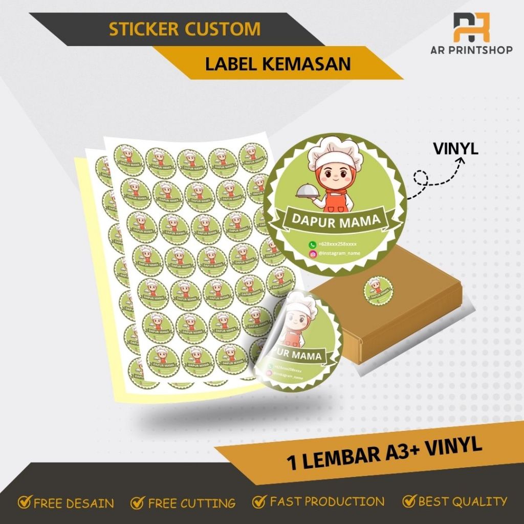 

CETAK STICKER CUSTOM 1 lembaran A3+ Bahan Vinyl ,Sticker label ,Sticker Makanan Label, Free Cutting