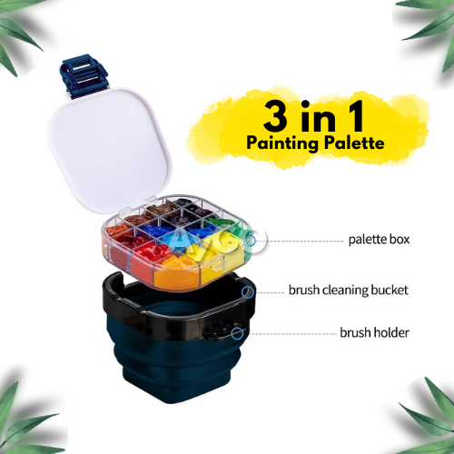 

3in1 Portable Paint Brush Washer Clear Palette Box for Watercolor Oil Acrylic Gouache Painting