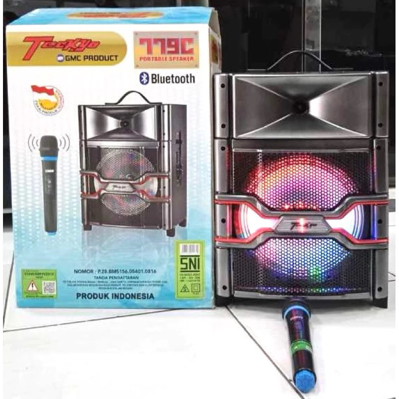 Speaker Portable Bluetooth Karaoke TECKYO SPK 779 C 779C 8inch Bonuc Mic Wireless
