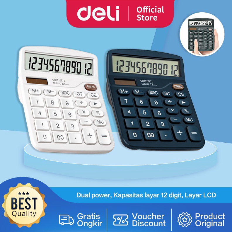 

KODE F4T Deli Desktop Calculator Kalkulator Meja 12 Digit Dual Power Layar LCD TE837C