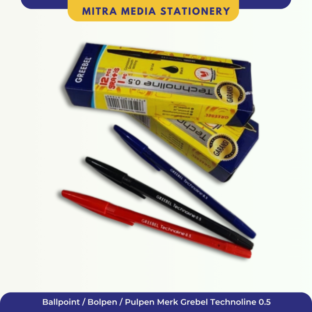 

Ballpoint / Bolpen / Pulpen Merk Grebel Technoline 0.5 Warna Hitam Biru