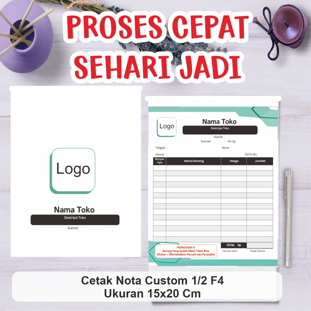 

cetak NOTA KWITANSI BUKU custom ukuran f4 20x33 cm