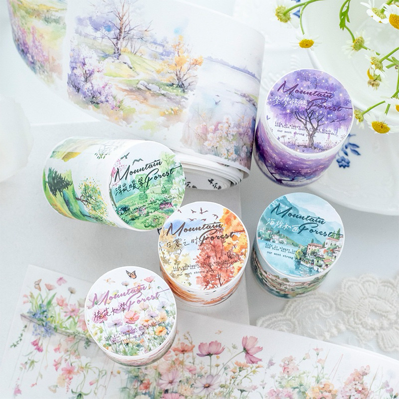 

(8BD) washi tape selotip pemandangan alam padang bunga pohon autumn spring flower field tree