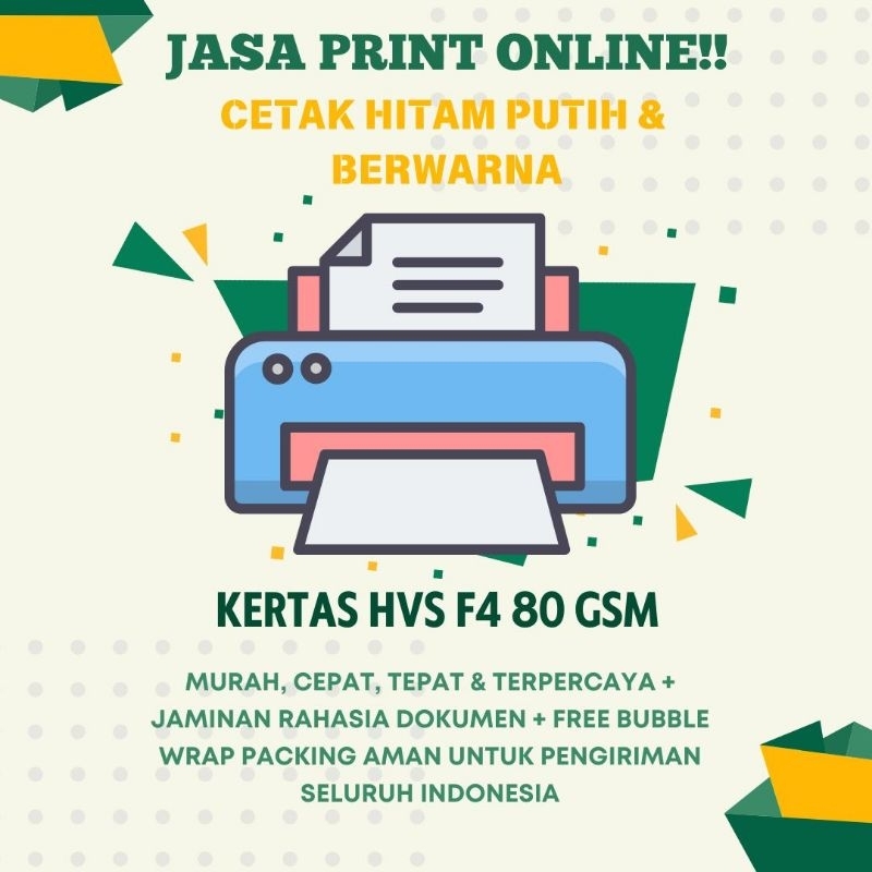 

JASA PRINT ONLINE - KERTAS HVS F4 80gsm - Minimum order 15 lembar