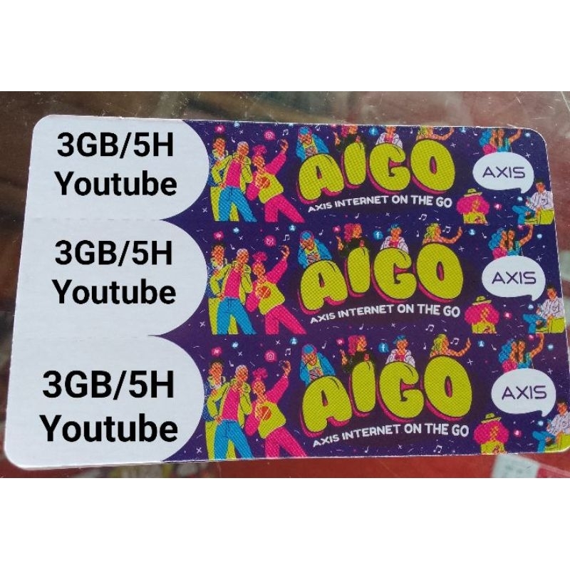 Voucher Axis 3GB / 5Hari (Youtube) isi 10 Pcs