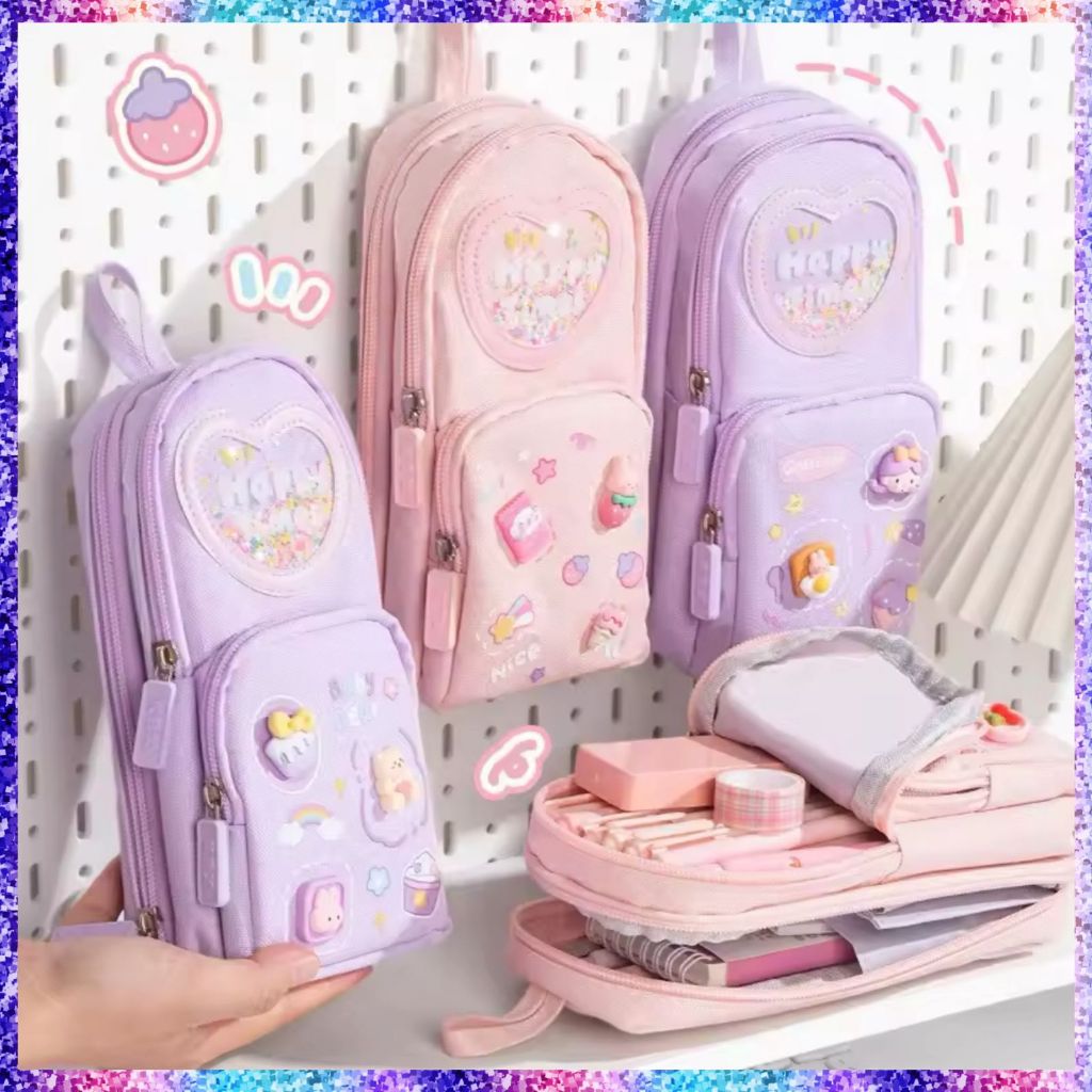 

EV ST7 Kotak Pensil 3layer Kapasitas Besar Isi Banyak , School Bag Pencil Case