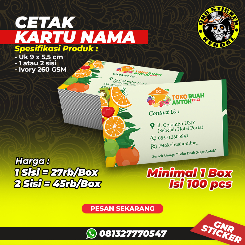

Cetak Kartu Nama Isi 100 + Box / Business Card (1 box isi 100)