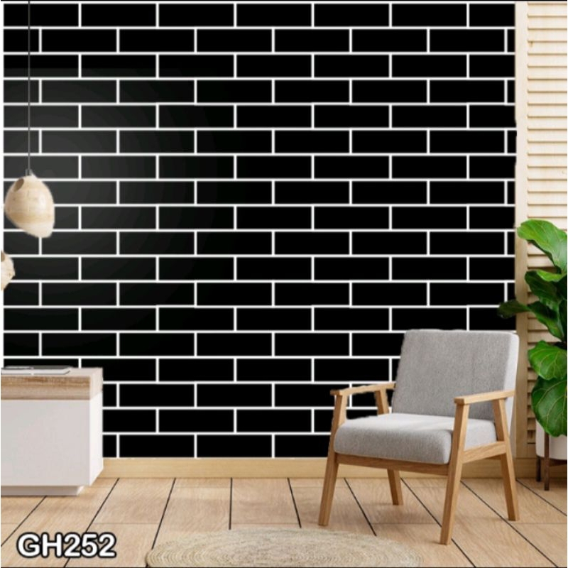 Wallpaper dinding motif bata hitam, wallpaper stiker dinding bata COD