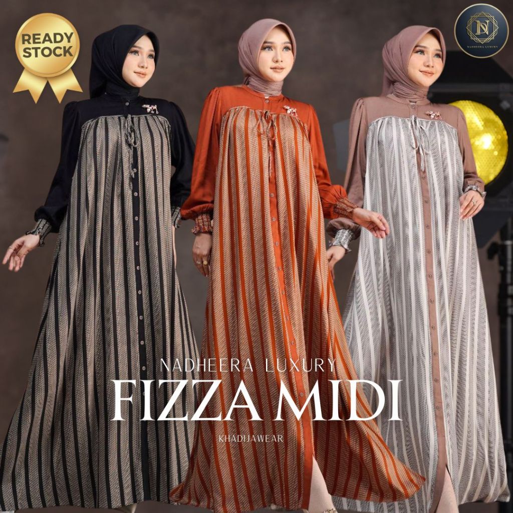 [BISA COD] FIZZA MIDI NADHEERA LUXURY gamis terbaru nadhera fiza rayon salur nadeera khadija DRESS