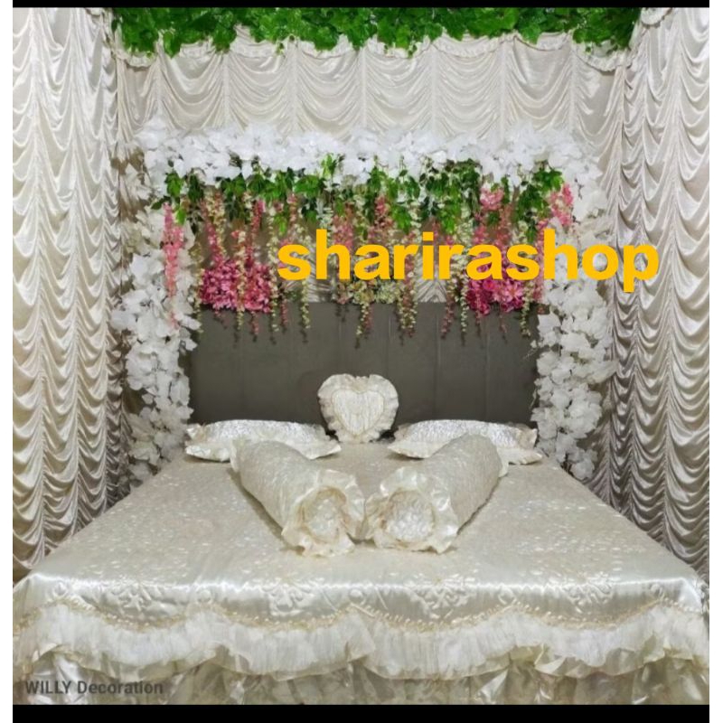 SPREI PENGANTIN RUMBAI 2 SUSUN, BEDCOVER PENGANTIN ROSANNA, SPREI BAGUS MEWAH, SPREI SATIN, BECOVER 