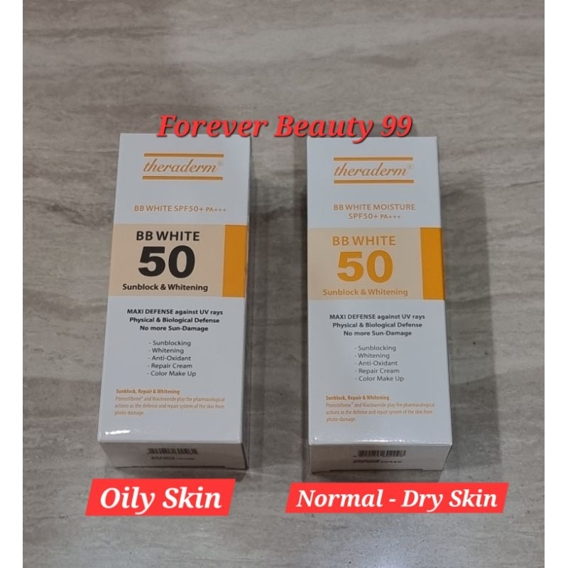 Theraderm BB White / BB White Moisture SPF 50 + PA +++ / Sunblock cream 40 gr (ukuran besar)