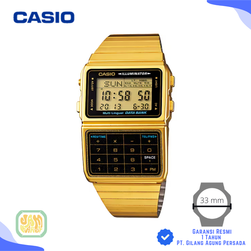 JAM TANGAN CASIO DATABANK DBC-611G-1 ORIGINAL - DBC611G GOLD KALKULATOR