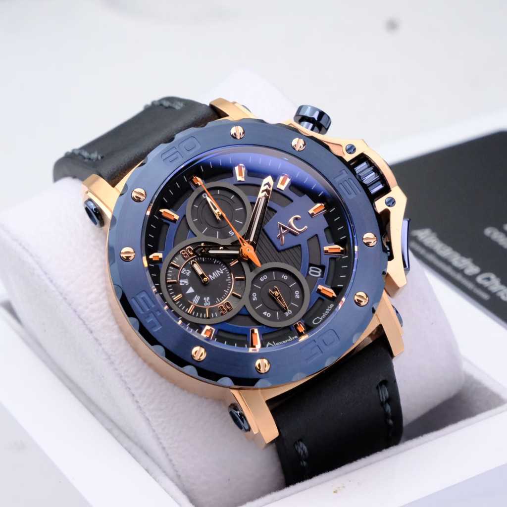 JAM TANGAN PRIA ALEXANDRE CHRISTIE/ALEXANDER CHRISTIE PRIA AC9205 ROSEGOLD BLUE ORIGINAL 100%