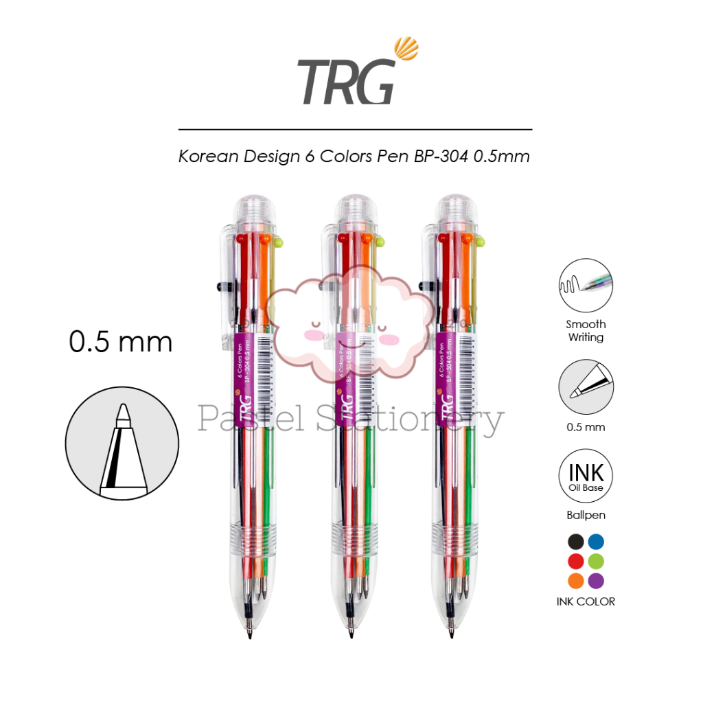 

TRG Korean Design 6 Colors Pen BP-304 0.5mm - Pulpen Bolpen Pena 6 Warna 0,5 mm TRG