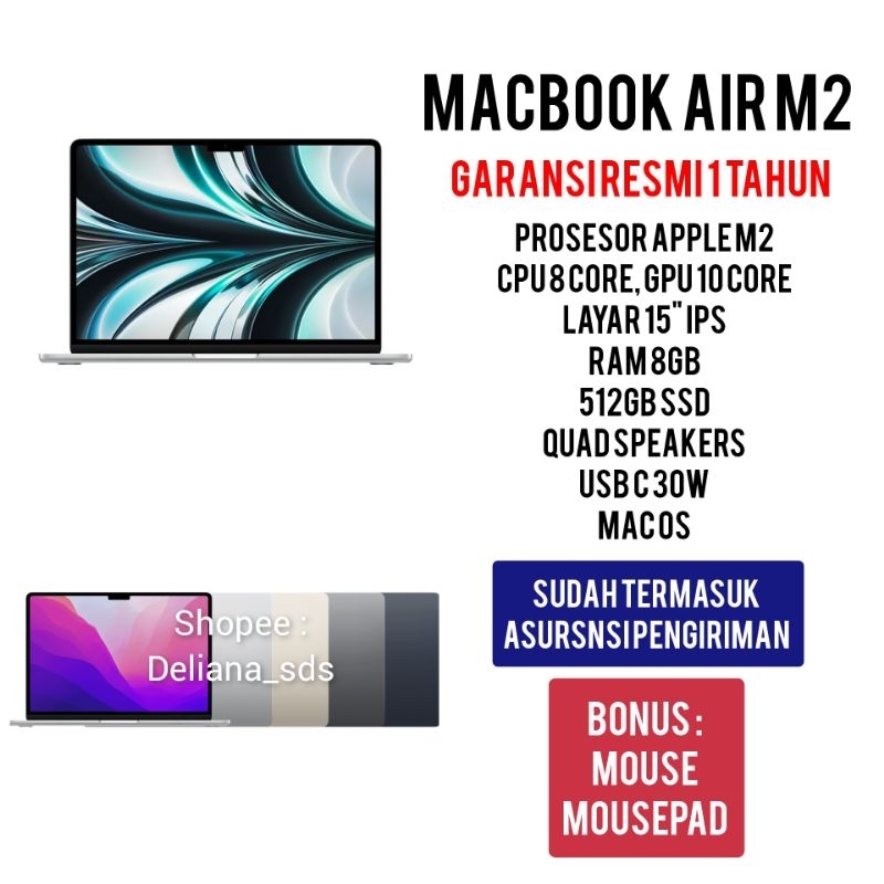 Macbook Air M2 15" 512GB Garansi Resmi 1 Tahun Macbook Air M2 512GB 15" Macbook Air M2 15 512GB Macb