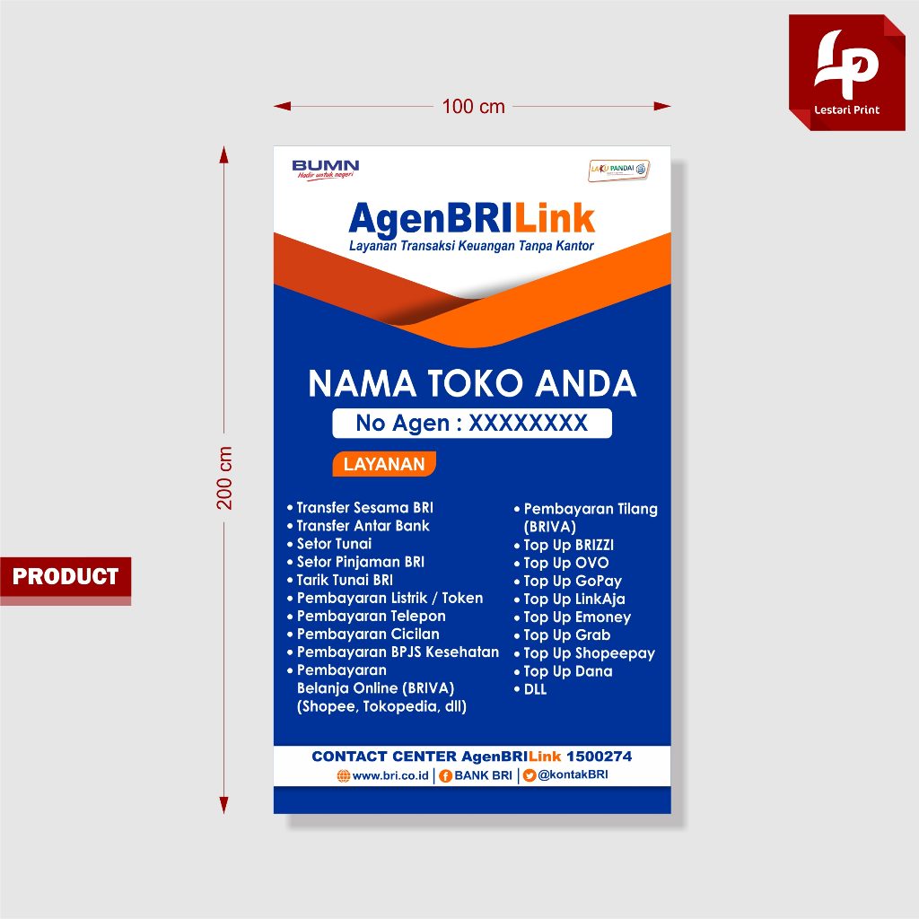 SPANDUK BRILINK - 100 CM X 200CM / SPANDUK AGEN BRILINK / BANNER AGEN BRI LINK / CUSTOM UKURAN