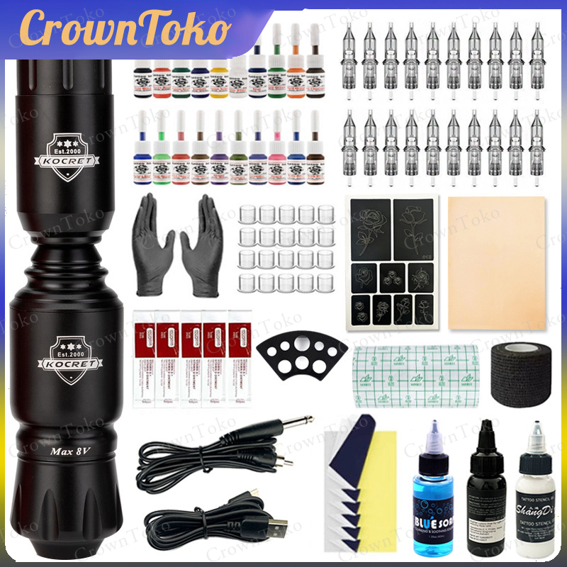 Pena Tato Roket Mini Baterai Isi Ulang NirkabelRCAPort All-In-One Mesin Tato Motor Set Mesin Power S