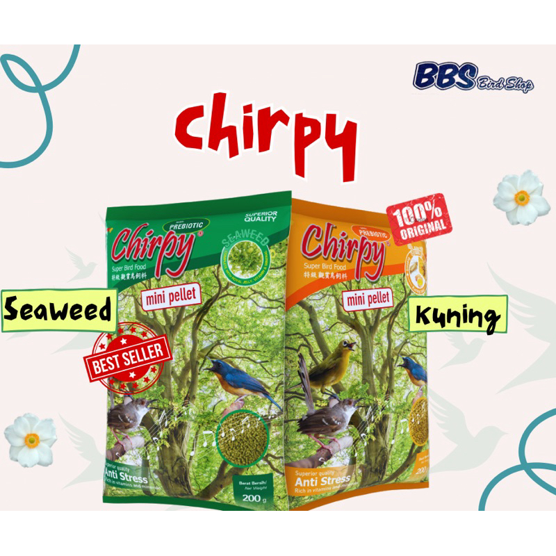 PAKAN BURUNG CHIRPY 3 IN 1 PUR COKLAT/ CHIRPY SEAWEED PUR HIJAU 400GR