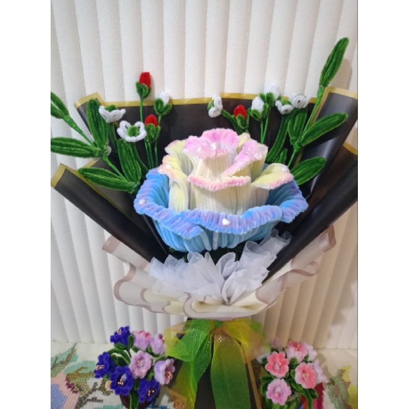 buket bunga mawar jumbo pipe cleaner | buket bunga mawar jumbo kawat bulu