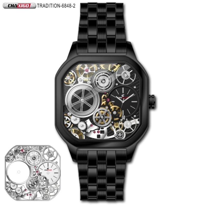 Jam pria Chaxigo 6848-2 quartz sweep movement free box