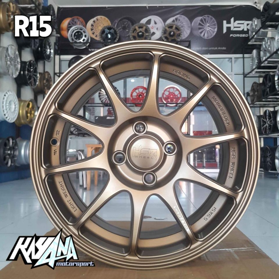 VELG RACING R15 HSR INDY BOROKO 05 LEBAR 65 ET 42 BRONZE VELG MOBIL MURAH R15 JOGJA