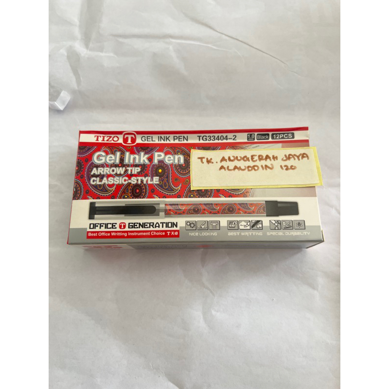 

[ 12 BIJI / 1 LUSIN ] PULPEN TIZO GEL INK PEN 1.0 MM TG33404-2 HITAM
