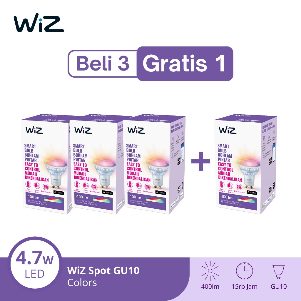 WiZ Paket Lampu Smart LED Spotlight GU10 RGB Beli 3 Gratis 1 - Lampu Sorot, Lampu Tembak