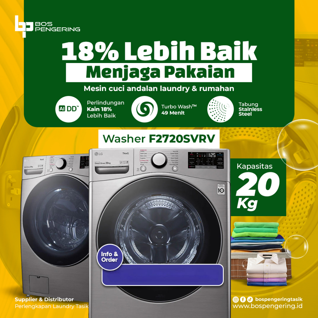Mesin Cuci LG 20kg Front Loading Washer LG 20 Kg frontload Mesin Cuci Bedcover Jumbo