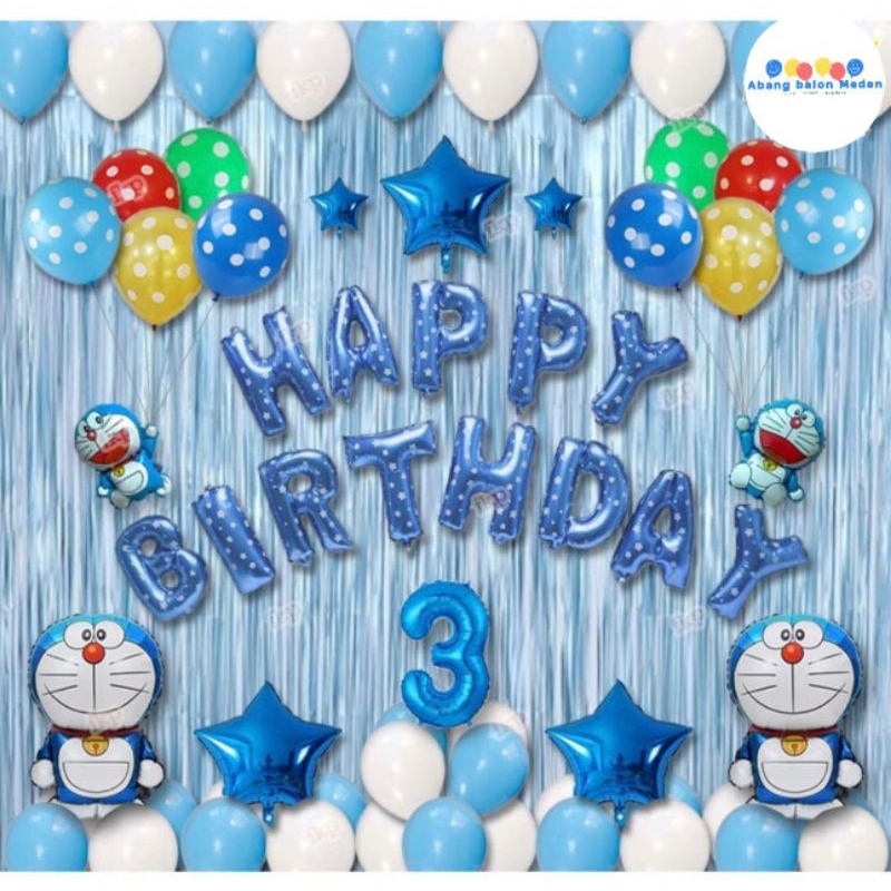 Paket Dekorasi Ultah Doraemon Lengkap | Paket Balon Birthday Tema Doraemon Set