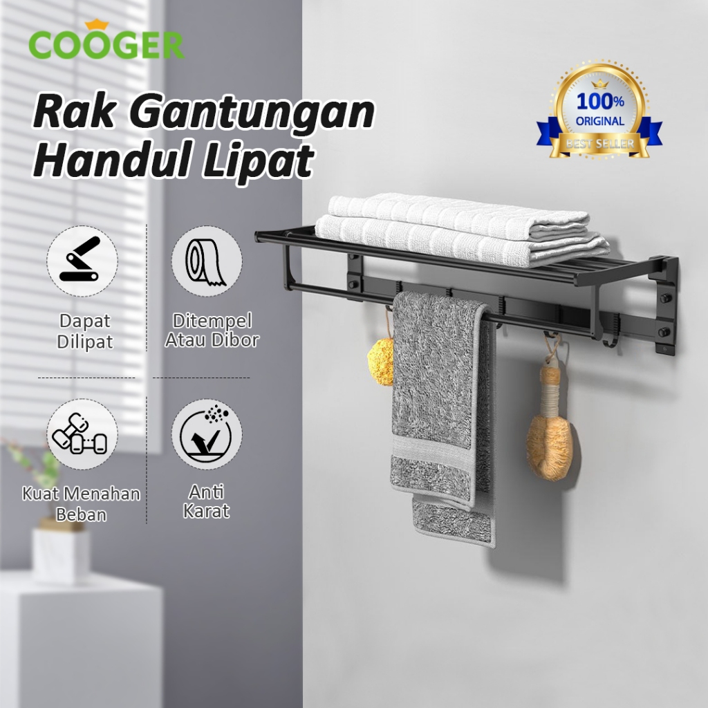 COOGER Rak Handuk Rak Gantungan Handuk Rak Jemuran Kamar Mandi Alumunium Towel Bar Anti Karat Ukuran