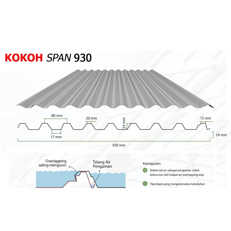 ATAP SPANDEK KOKOH SPAN 930 TEBAL 0,30 - 0,50 MM
