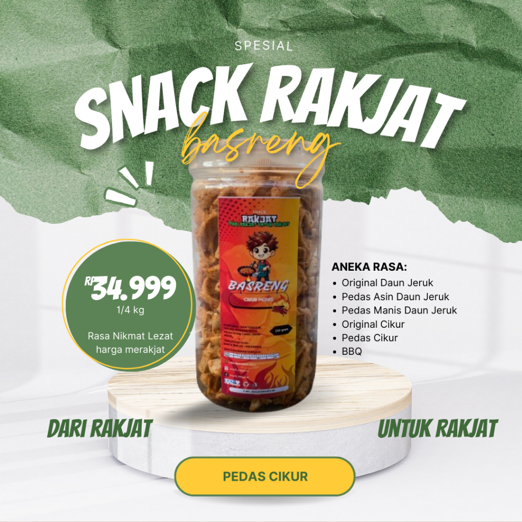 

BASRENG RAKJAT - Cikur Pedas - 1/4 kg Cemilan Basreng dari Rakjat untuk Rakjat