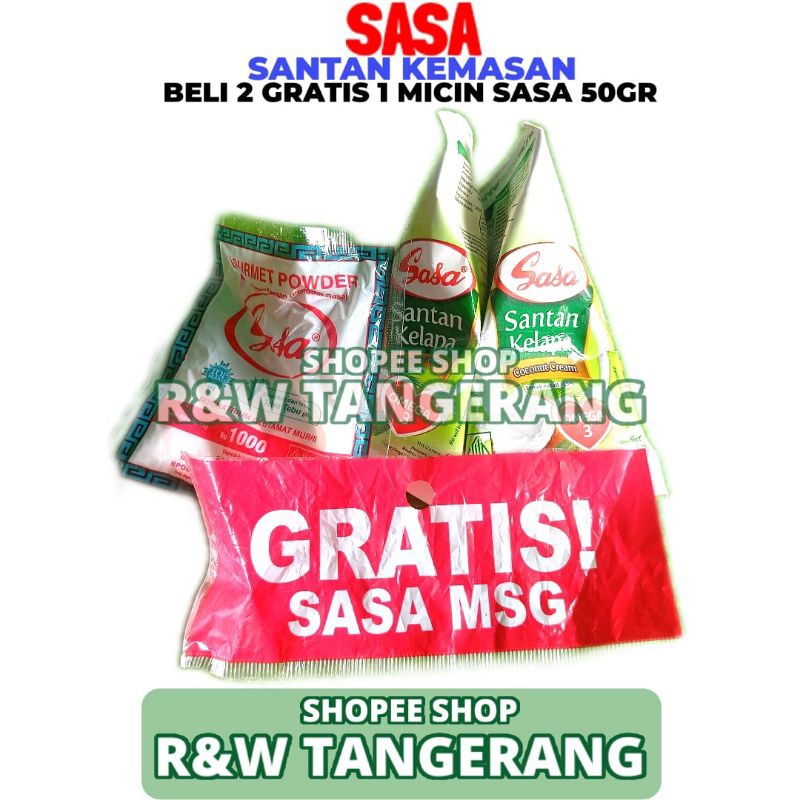 

Santan Cair Kelapa Sasa Isi 2 + Free 1 Micin Micin Kemasan 50g Sasa