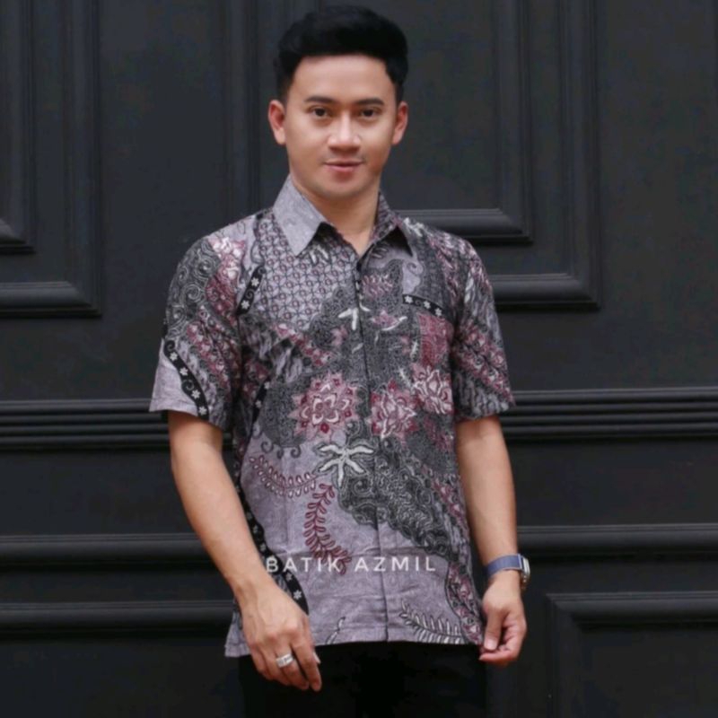 Batik Pria Ungu Lylac Lengan Pendek Batik Dusty Pekalongan Casual Exclusive