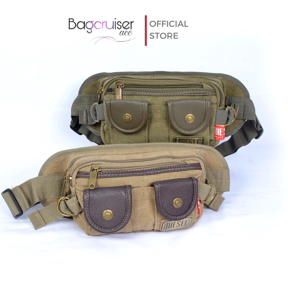 KODE R12K  Waistbag Pria Merk DieselCruiser Kanvas  Tas Pinggang Pria Trendi dan Fungsional Model 76