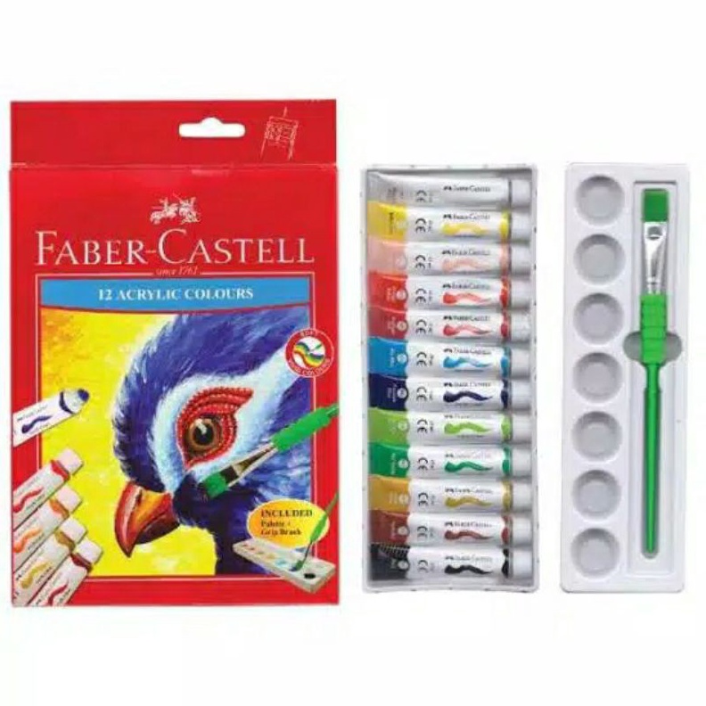 

KODE Y9S9 Faber Castell Acrylic Colour Tube set 12 Cat Akrilik 12 warna Free Kuas dan Pallet