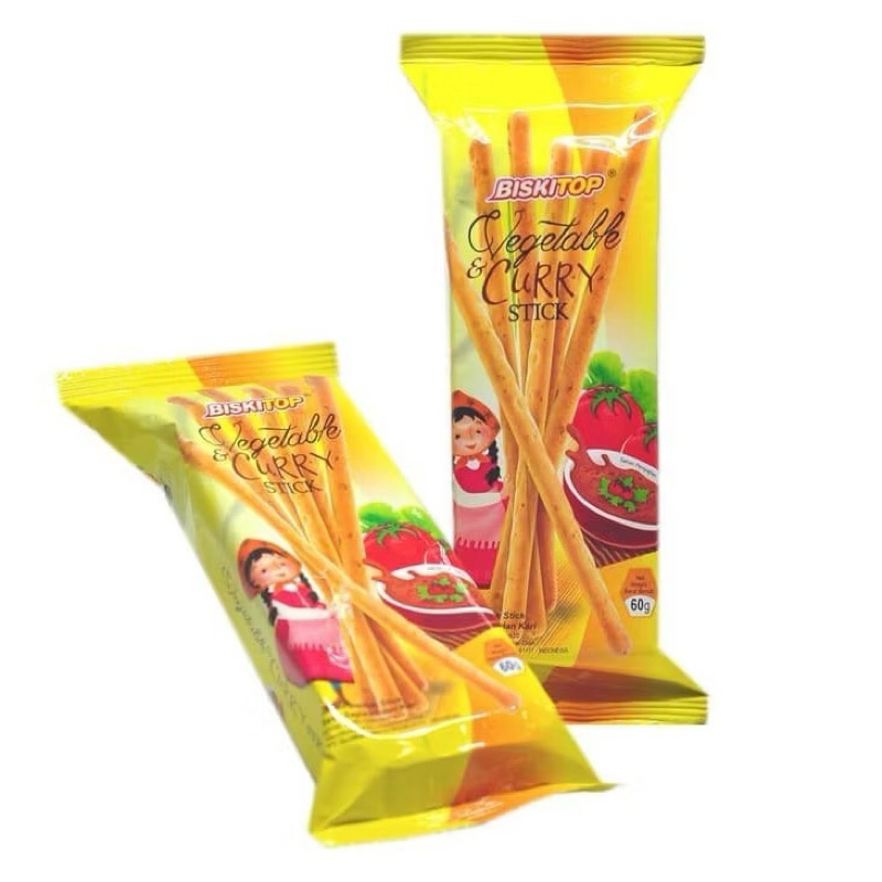 

BISKITOP - VEGETABLE AND CURRY STICK 50G / BISKUIT ANAK DEWASA ENAK RENYAH / BISKUIT STIK RASA SAYURAN DAN KARI